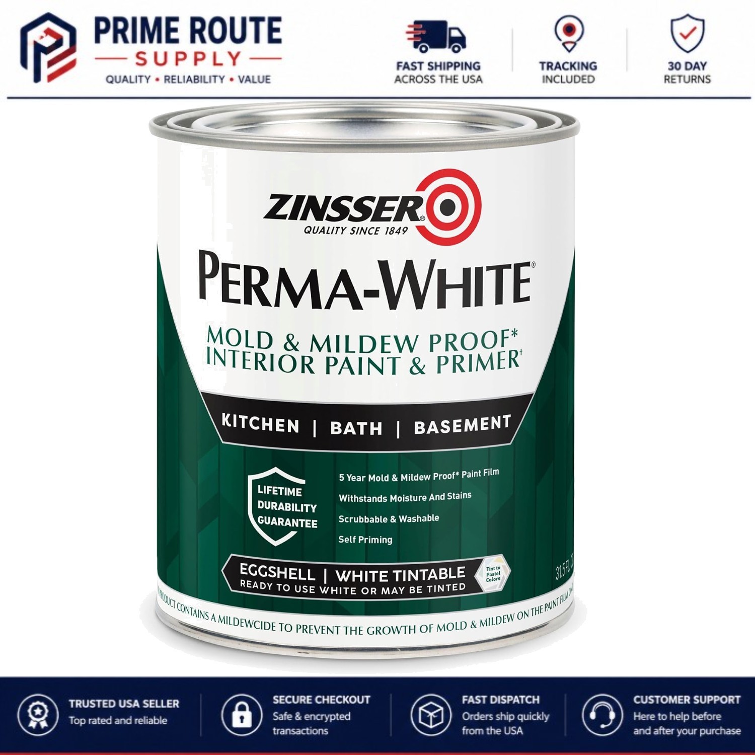 Waterproof PERMA-WHITE Interior Paint – Mold & Mildew Resistant, 31.5 Oz Can