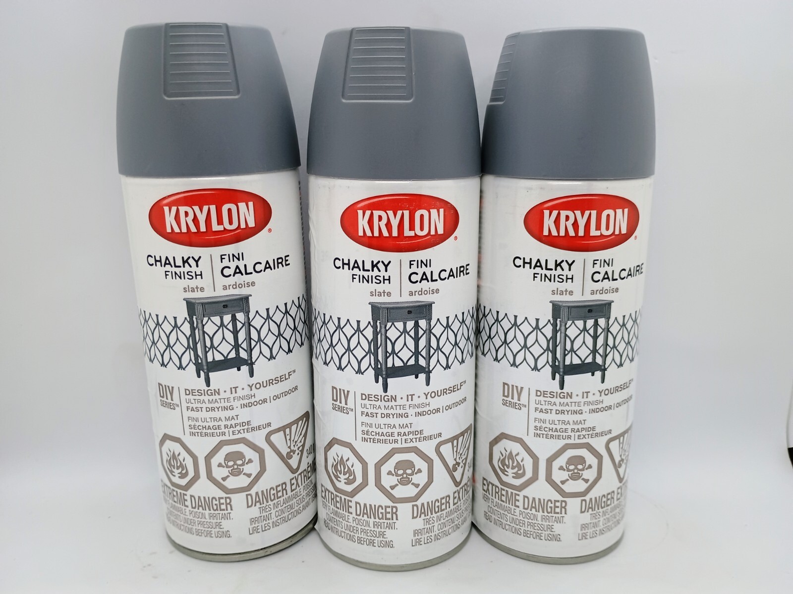 3 Cans Krylon K04103000 Chalky Finish Spray Paint, Slate, 12 Ounce
