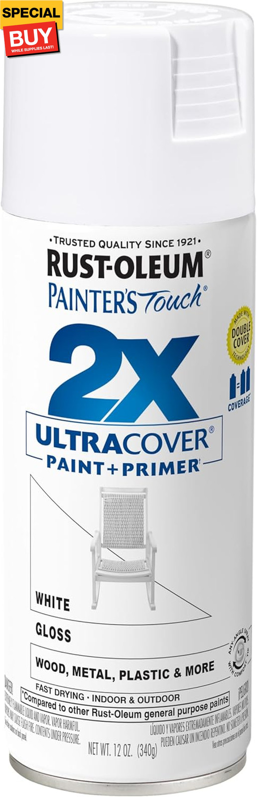 334048 Painter’s Touch 2X Ultra Cover Spray Paint, 12 oz, Gloss White