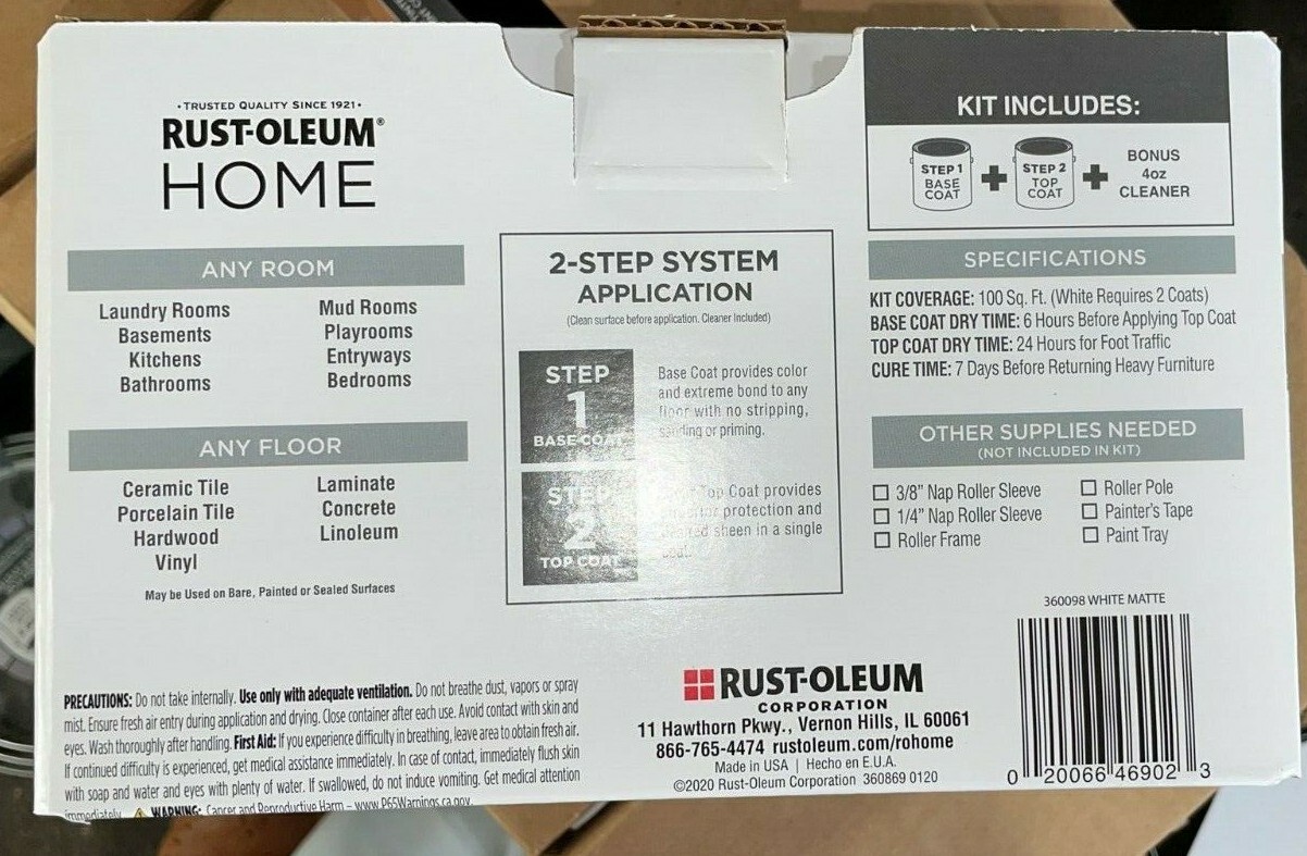 Rust Oleum Home Floor Coating Kit – White Tint Base – Base Coat -Matte Top Coat