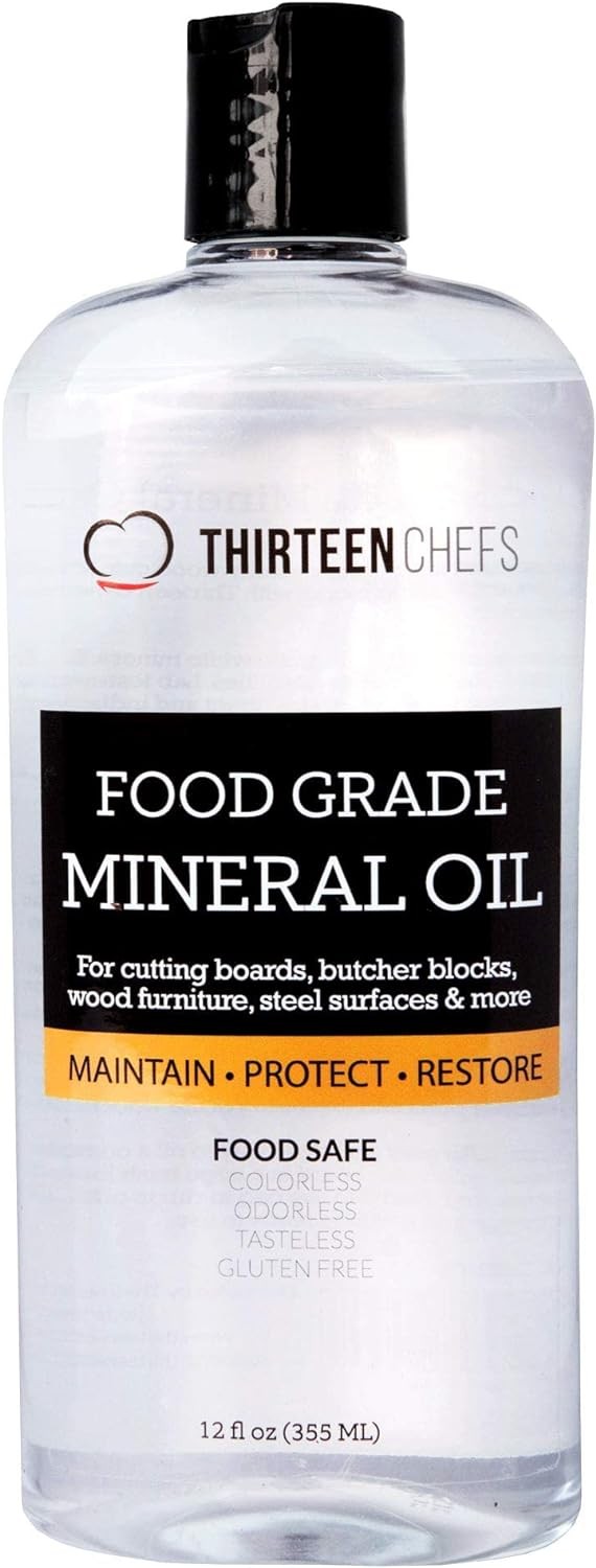 Thirteen Chefs Mineral Oil – 12oz Food Grade Conditioner for Wood Cutting Board,