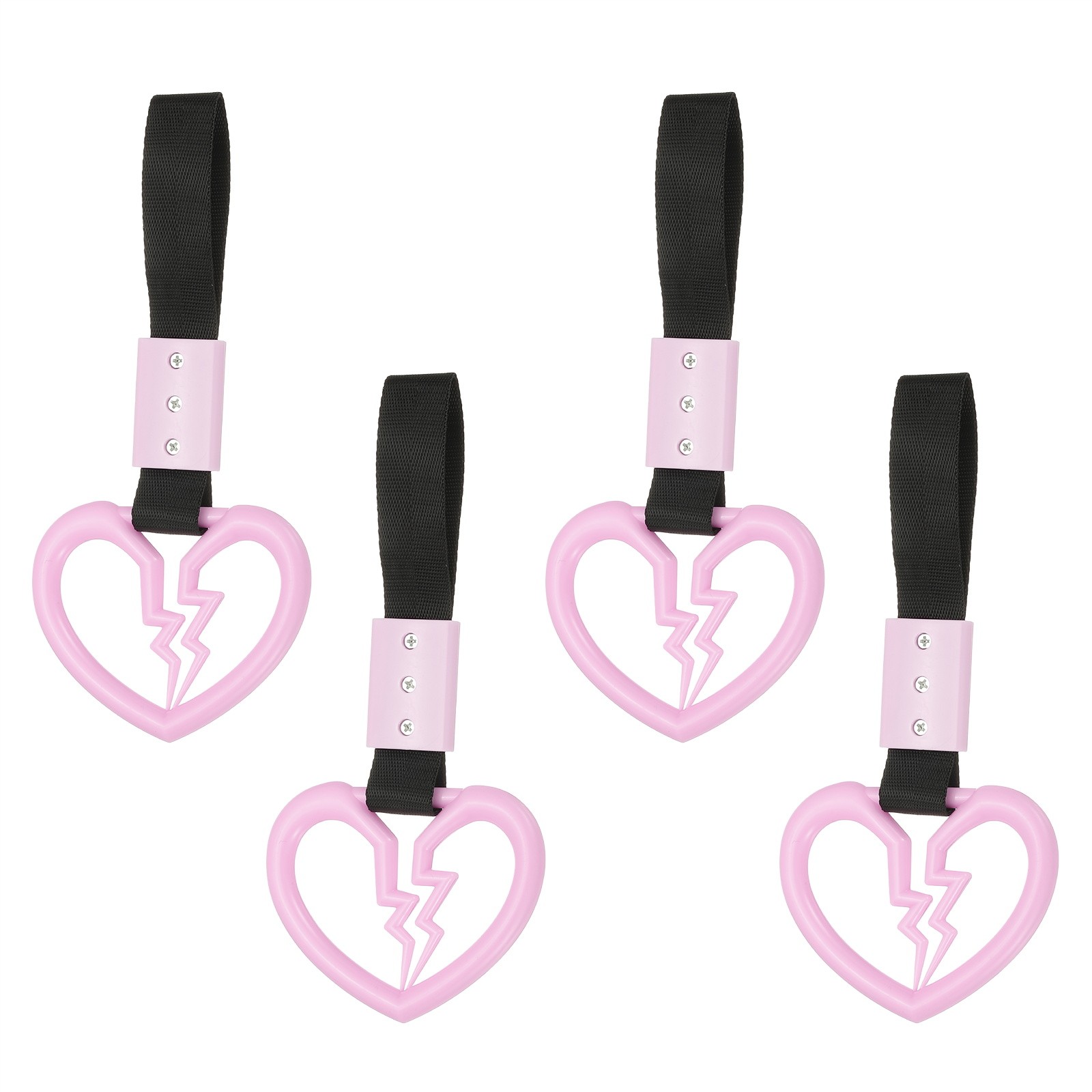4Pcs Broken Heart Shaped Car Handle Straps for Auto Decoration, Pink