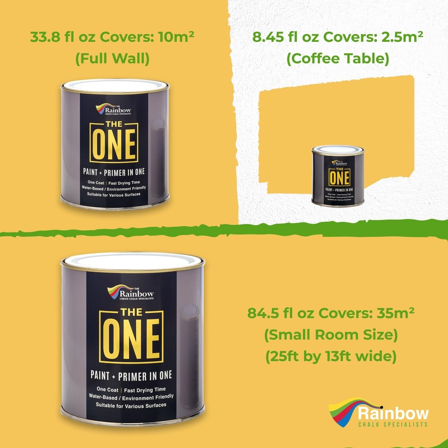 All-In-One Paint & Primer – Yellow Gloss, 8.5 Fl Oz/250ml | 1 Coat Formula | …
