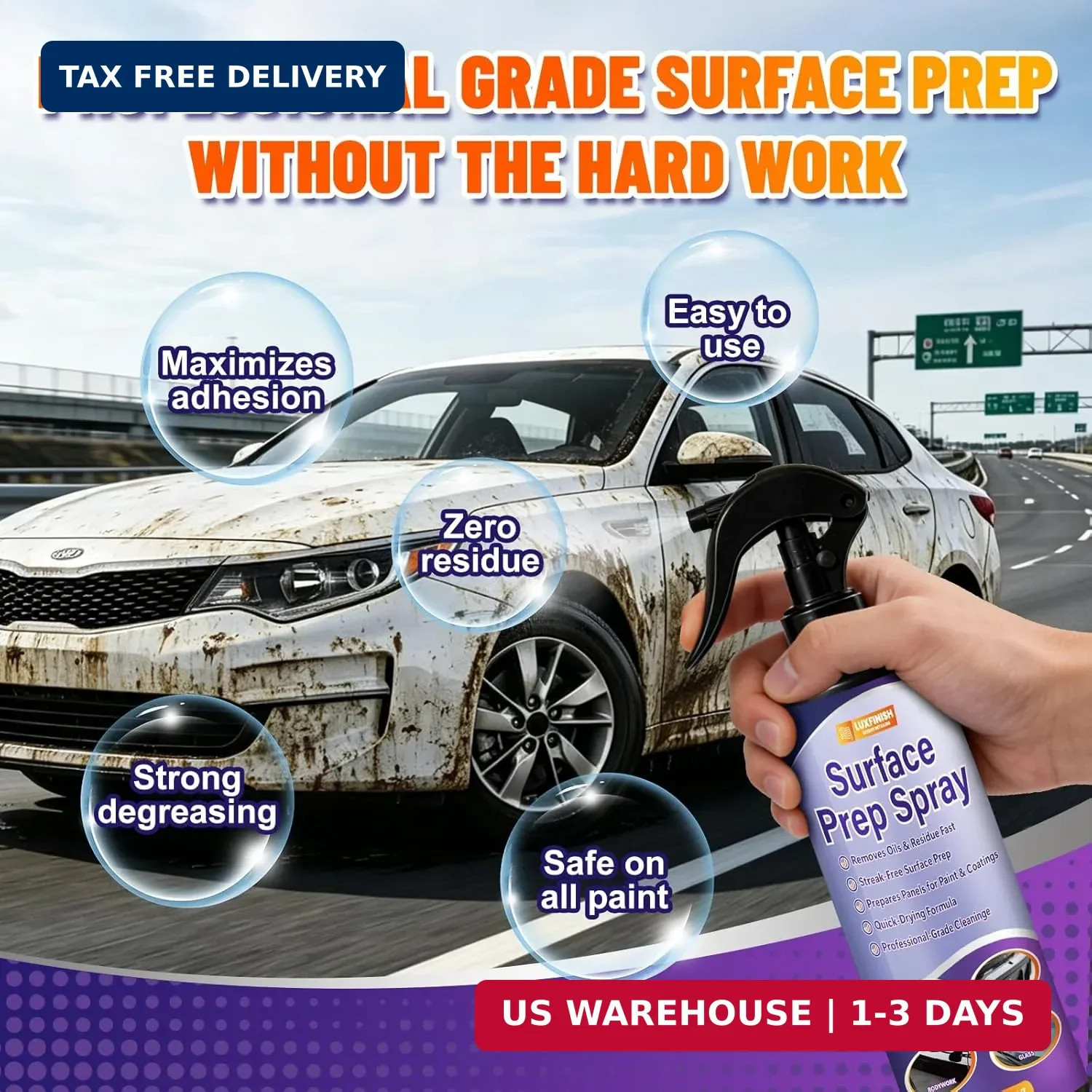 Surface Prep Spray Automotive – Surface Degreaser for Auto Paint Prep, Removes W