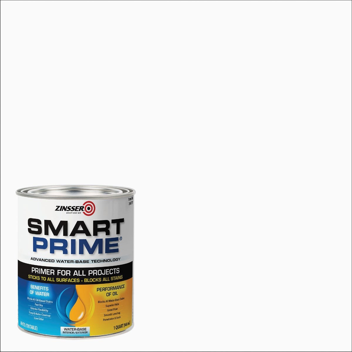Zinsser Smart Prime Water-Base Interior/Exterior Stain Blocking Primer, White, 1