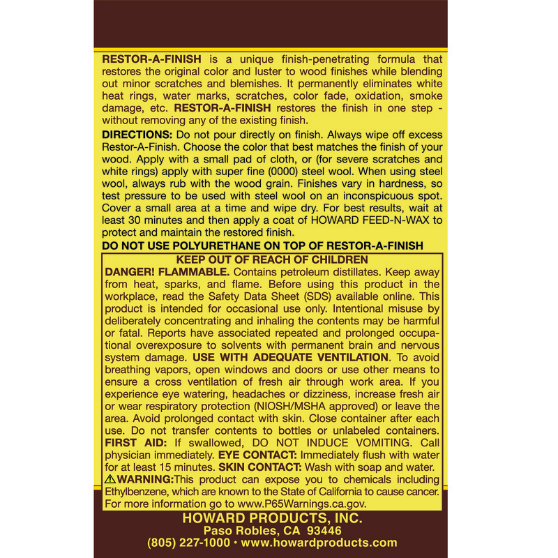 Howard Restor-A-Finish Semi-Transparent Dark Oak Oil-Based Wood Restorer 1pt.