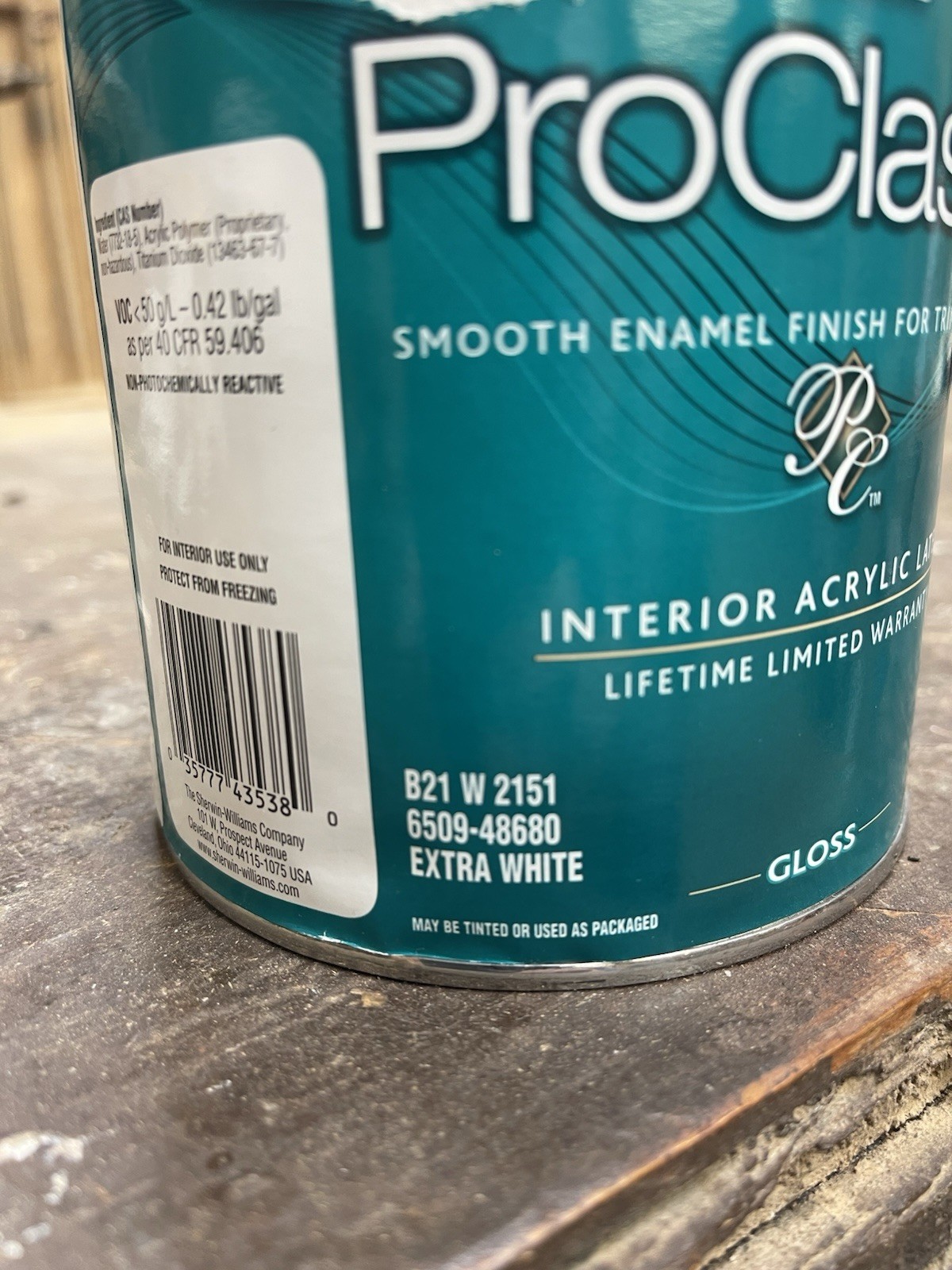 Sherwin Williams Pro Classic Trim Enamel /Water Base Gloss/ Extra White / Quart