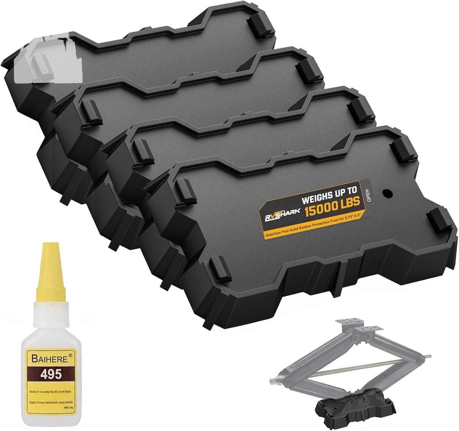 RV Stabilizer Jack Pads 4-Pack Heavy Duty Rubber Leveling Blocks 15000lbs