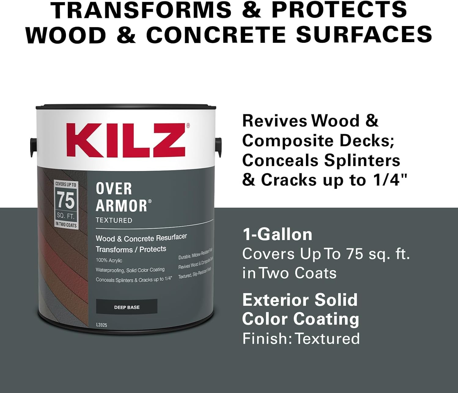 KILZ Over Armor Textured Solid Coating Resurfacer for Wood, Composite and Concre