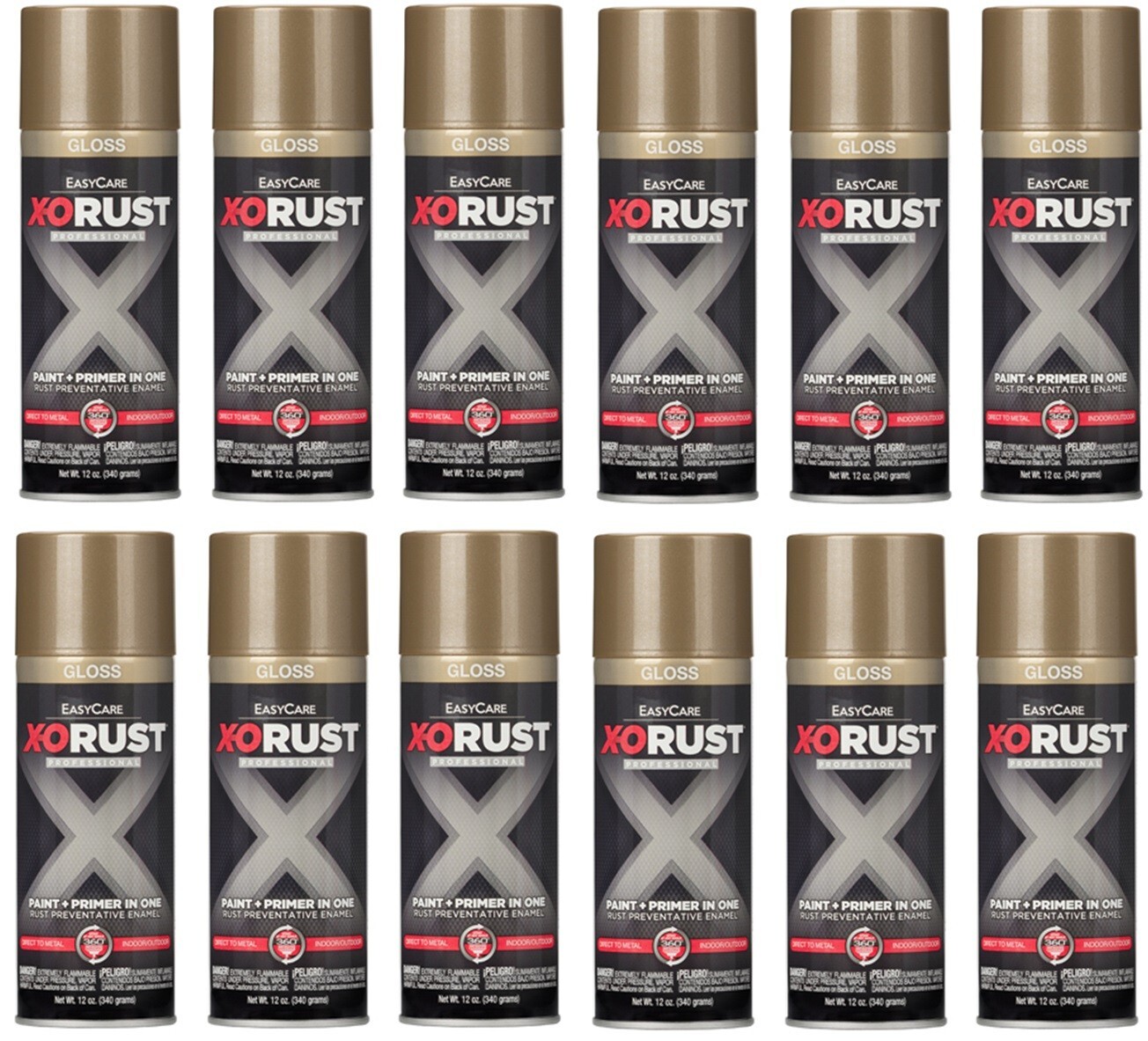 X-O Rust XOP32-AER Gloss BRONZE Anti-Rust Enamel Spray Paint & Primer – 12 Pack