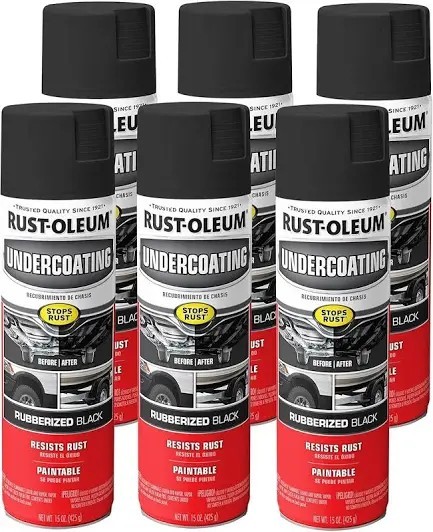Rust-Oleum 248657-6PK Rubberized Undercoating Spray, 15 oz, Black, 6 Pack