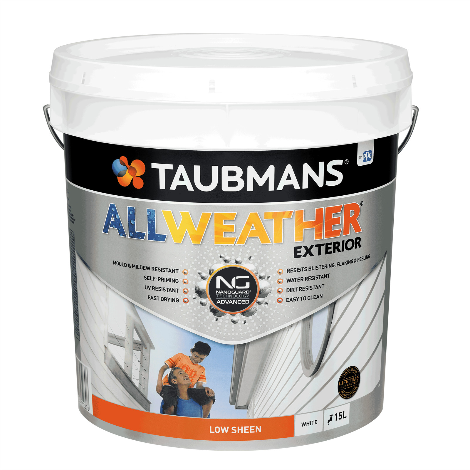 Taubmans 15L White Low Sheen All Weather Exterior Paint