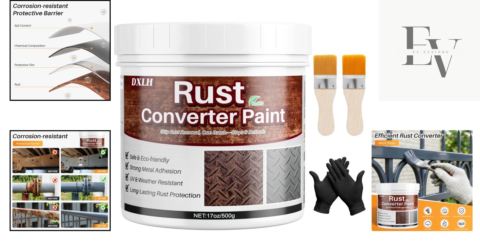 Gray Rust Converter & Metal Primer – 17oz Waterproof Paint for Metal Protection