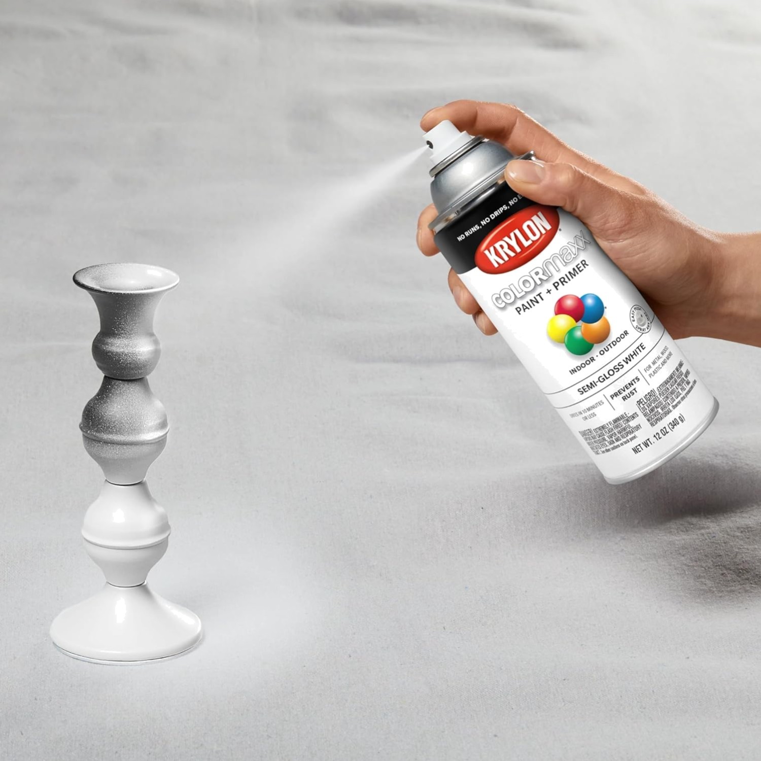 COLORmaxx Spray Paint and Primer for Indoor/Outdoor Use, Semi-Gloss White, 12…