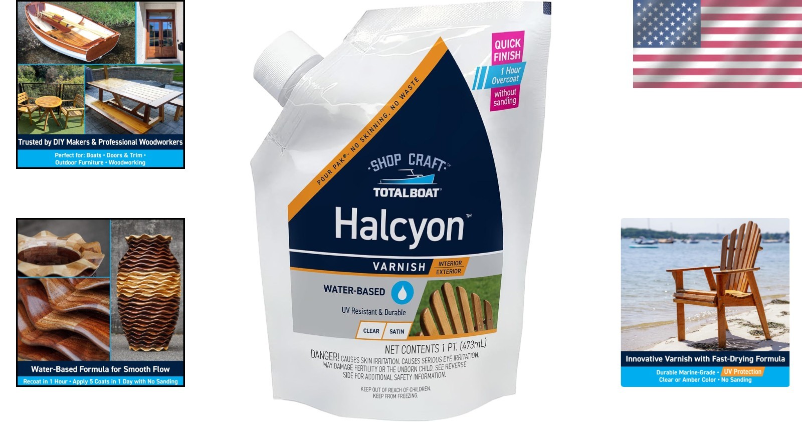 Halcyon Fast-Drying Marine Varnish, Clear Satin Finish – Pint Size, 100 sq ft…