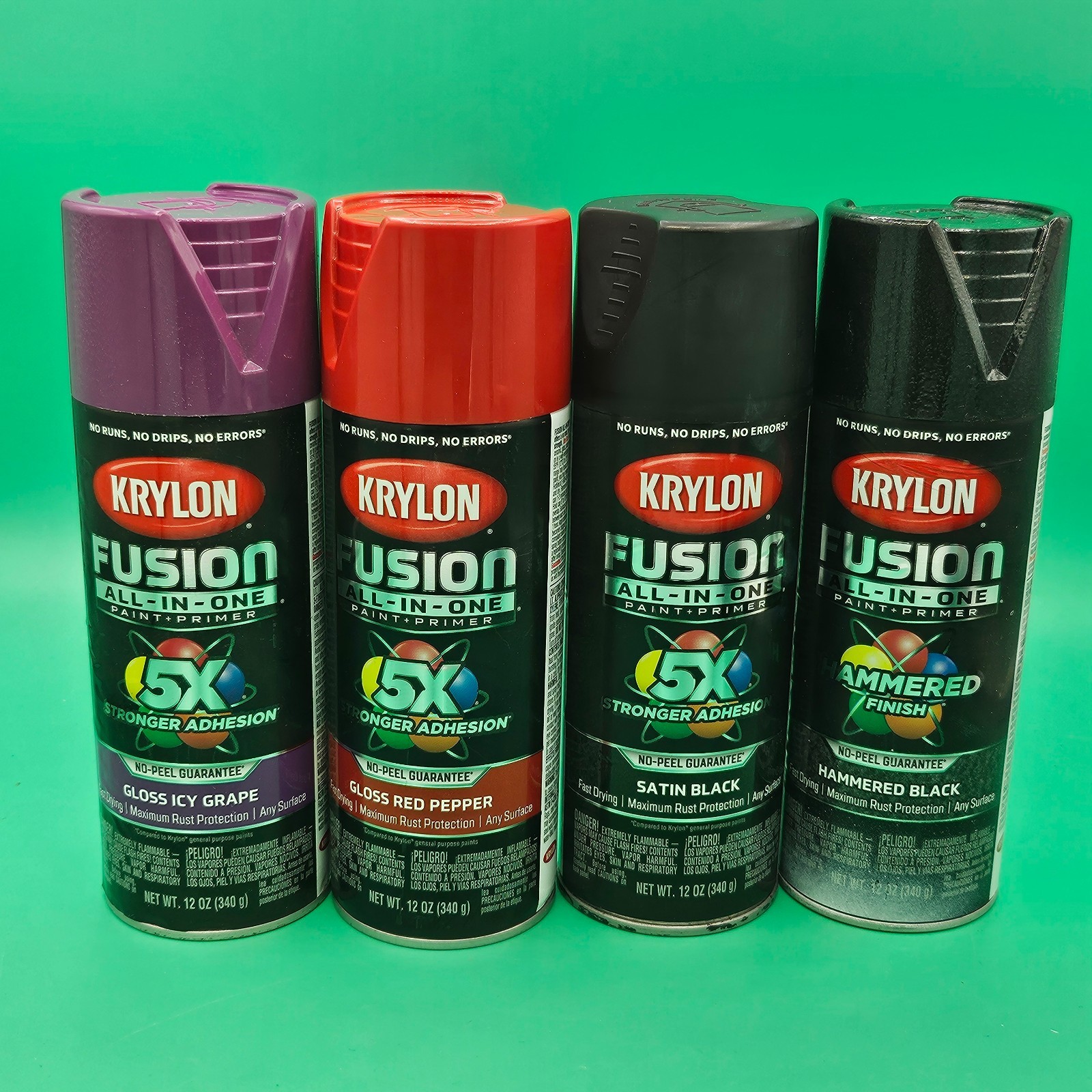 Krylon Fusion All In One Spray Paint LOT OF 4 Gloss Purple Red & Hammered Black