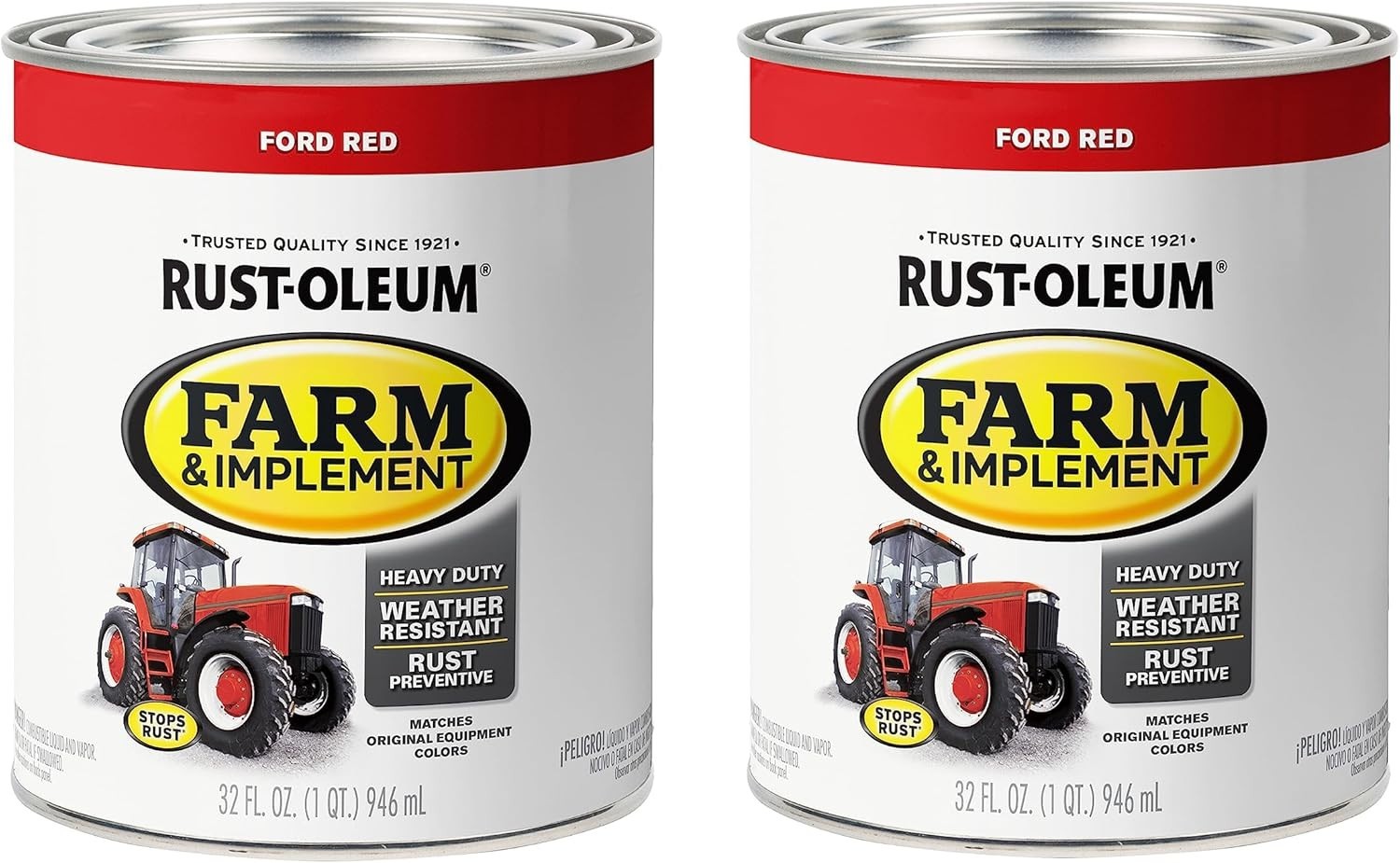 Farm Implement Enamel Paint Ford Red Quart Rust Preventive Gloss 2 Pack