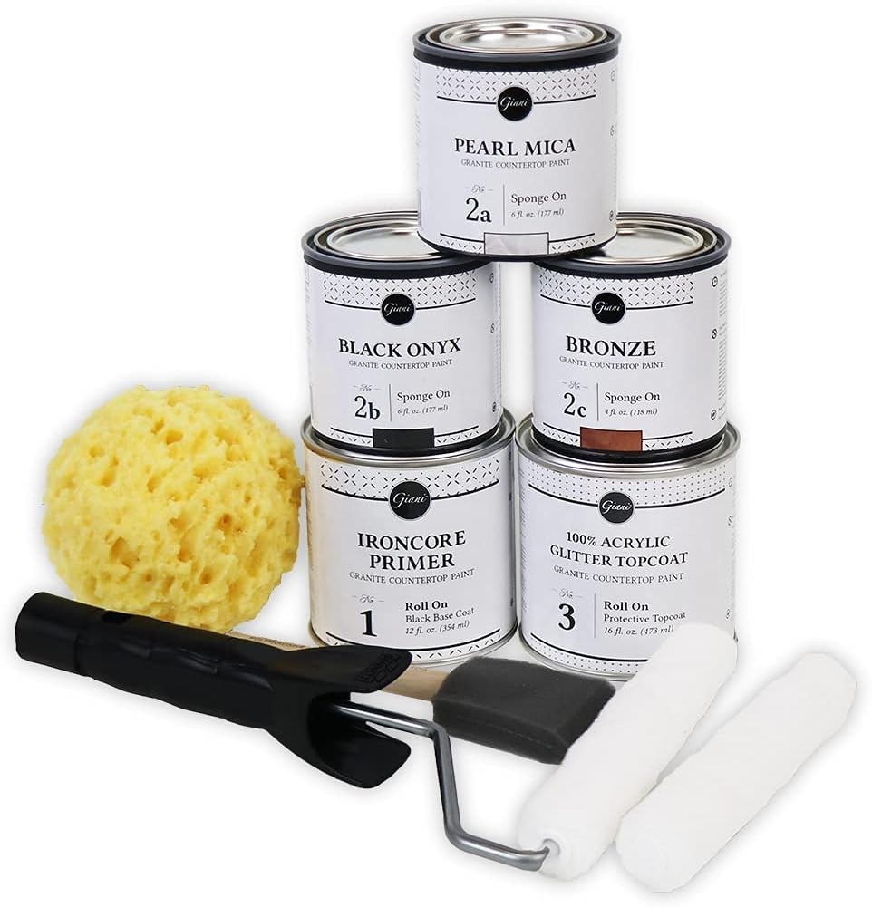 Granite Countertop Paint Kit Acrylic Indoor Surface Cover 35 sq ft Bombay Black