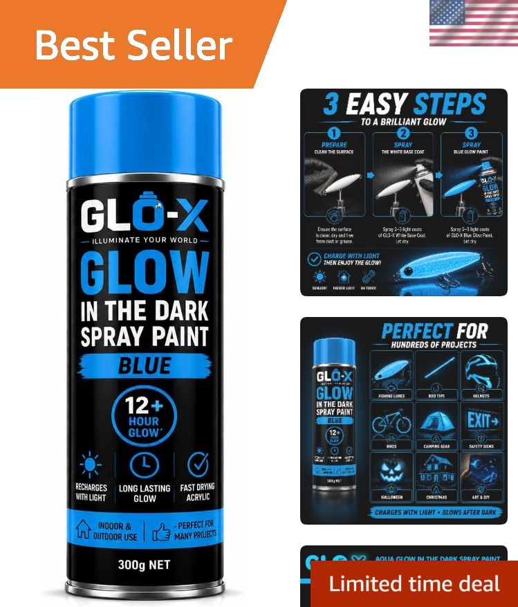 Blue Glow In The Dark Spray Paint 10.6 oz Clear Spray Paint That Glows Neon B…