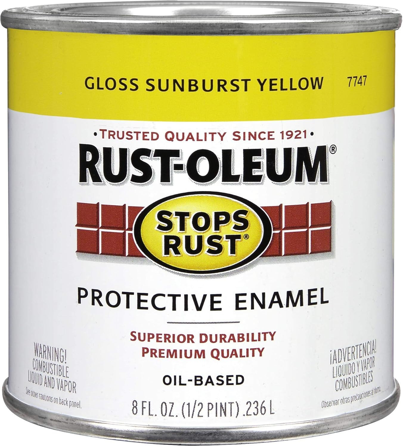 7747730 Stops Rust Brush on Paint, Half Pint, Gloss Sunburst Yellow 8 Fl Oz (Pac