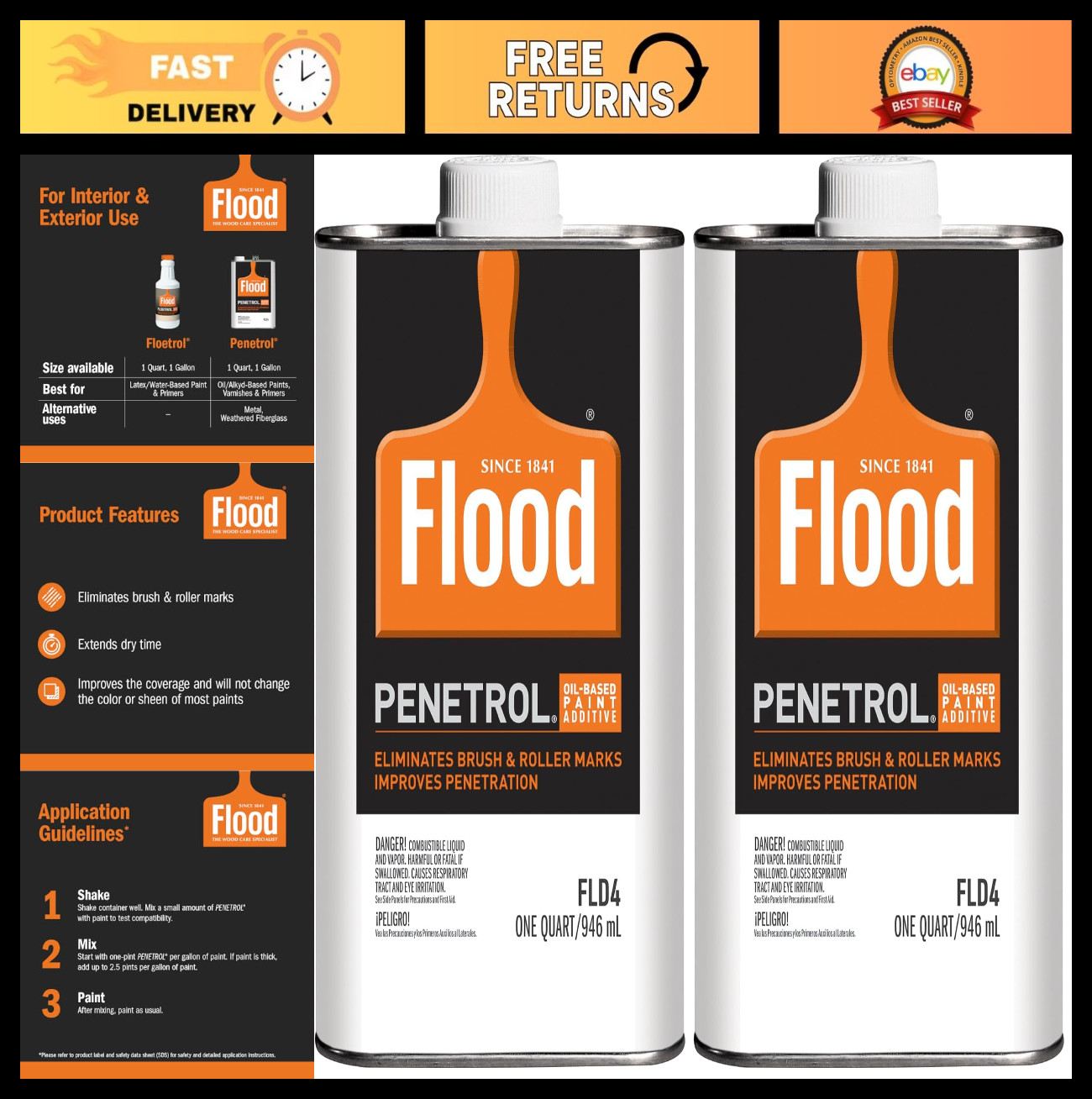 Clear Paint Additive for Flood Penetrating Sealer – 1 Qt, Pack of 2, Enhances Fi