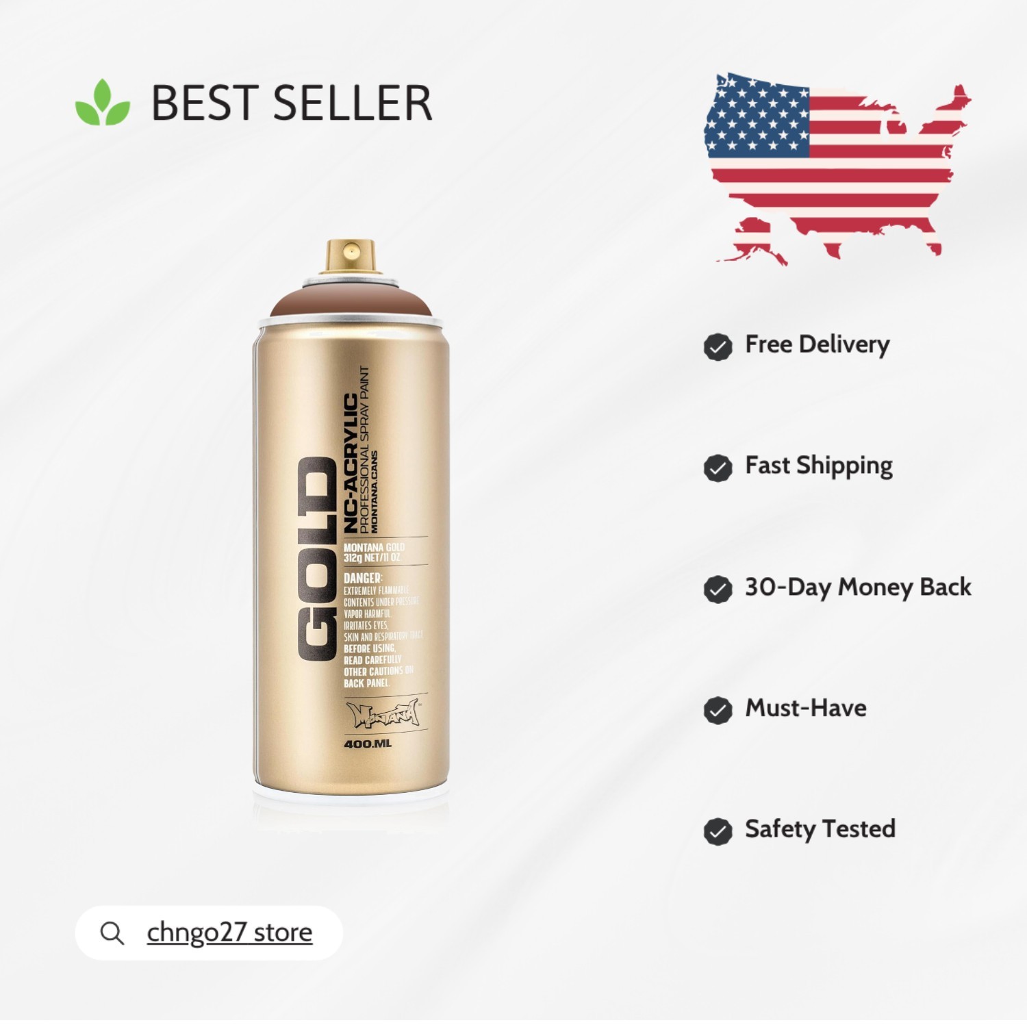 GOLD Spray Paint 400ml – Hot Chocolate, Washable & Waterproof for All Surfaces
