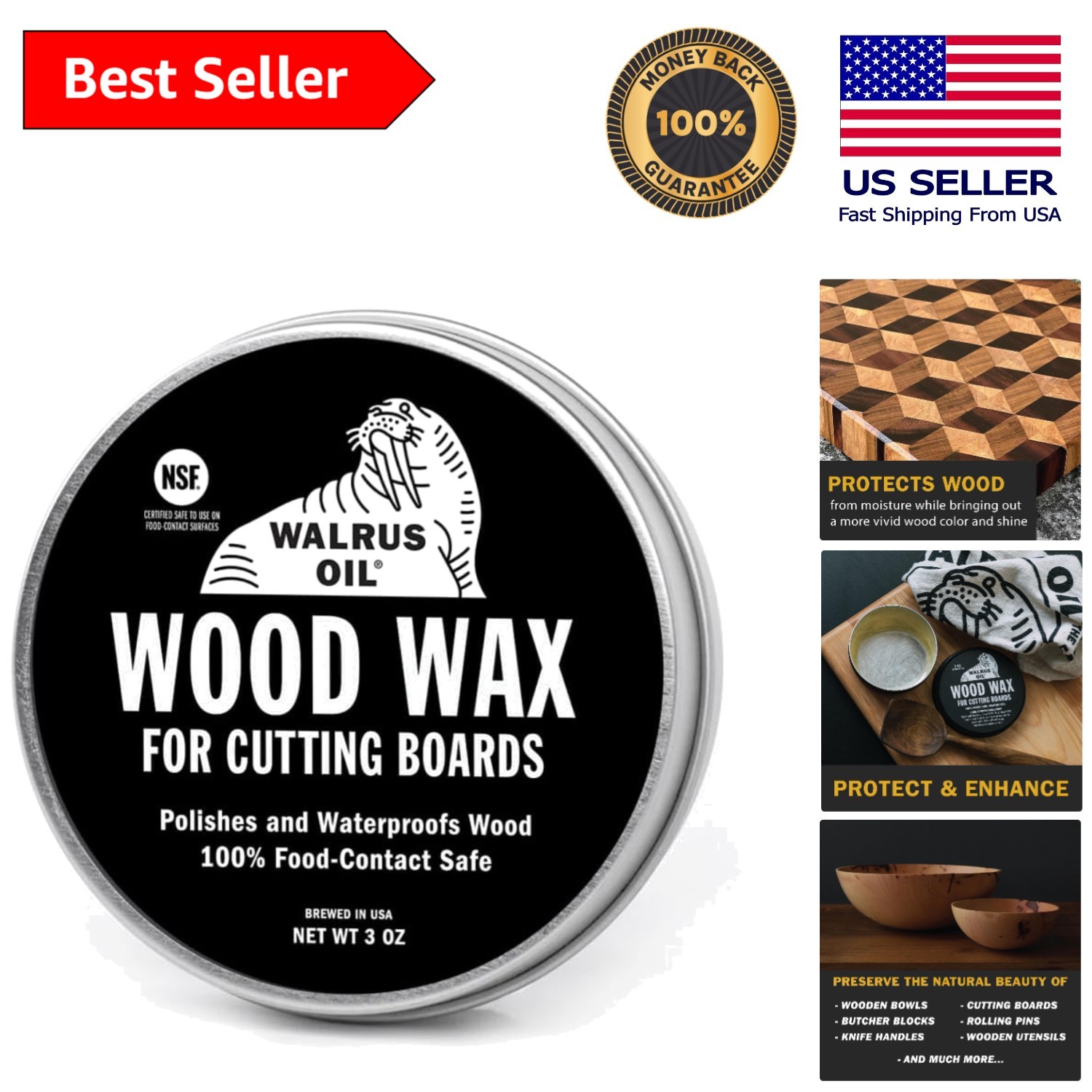 3 oz Food-Safe Wood Wax with Coconut Aroma – Perfect for Cutting Boards