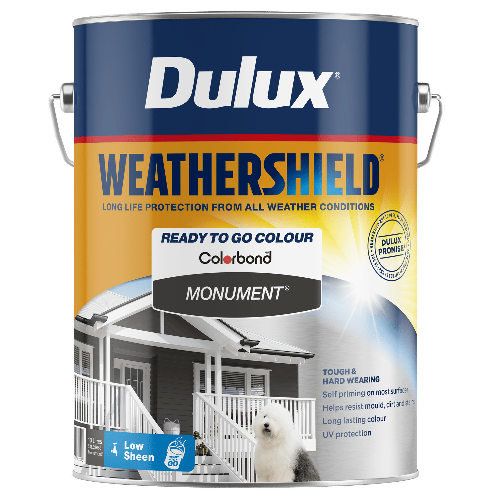 Dulux 10L Monument Low Sheen Weathershield Exterior Paint