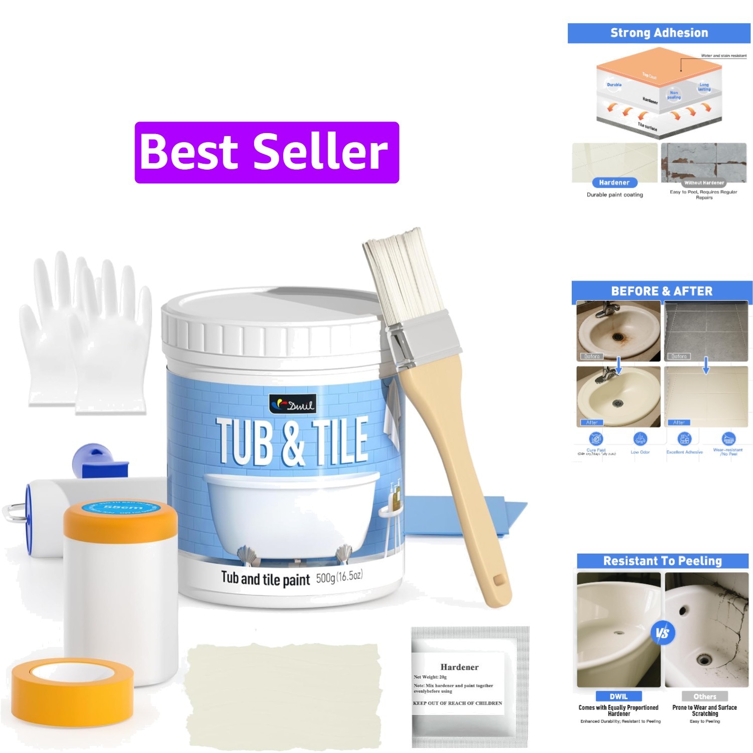 Tub and Tile Refinishing Kit with Tools – Low Odor Bathtub Paint, Anti Slip f…