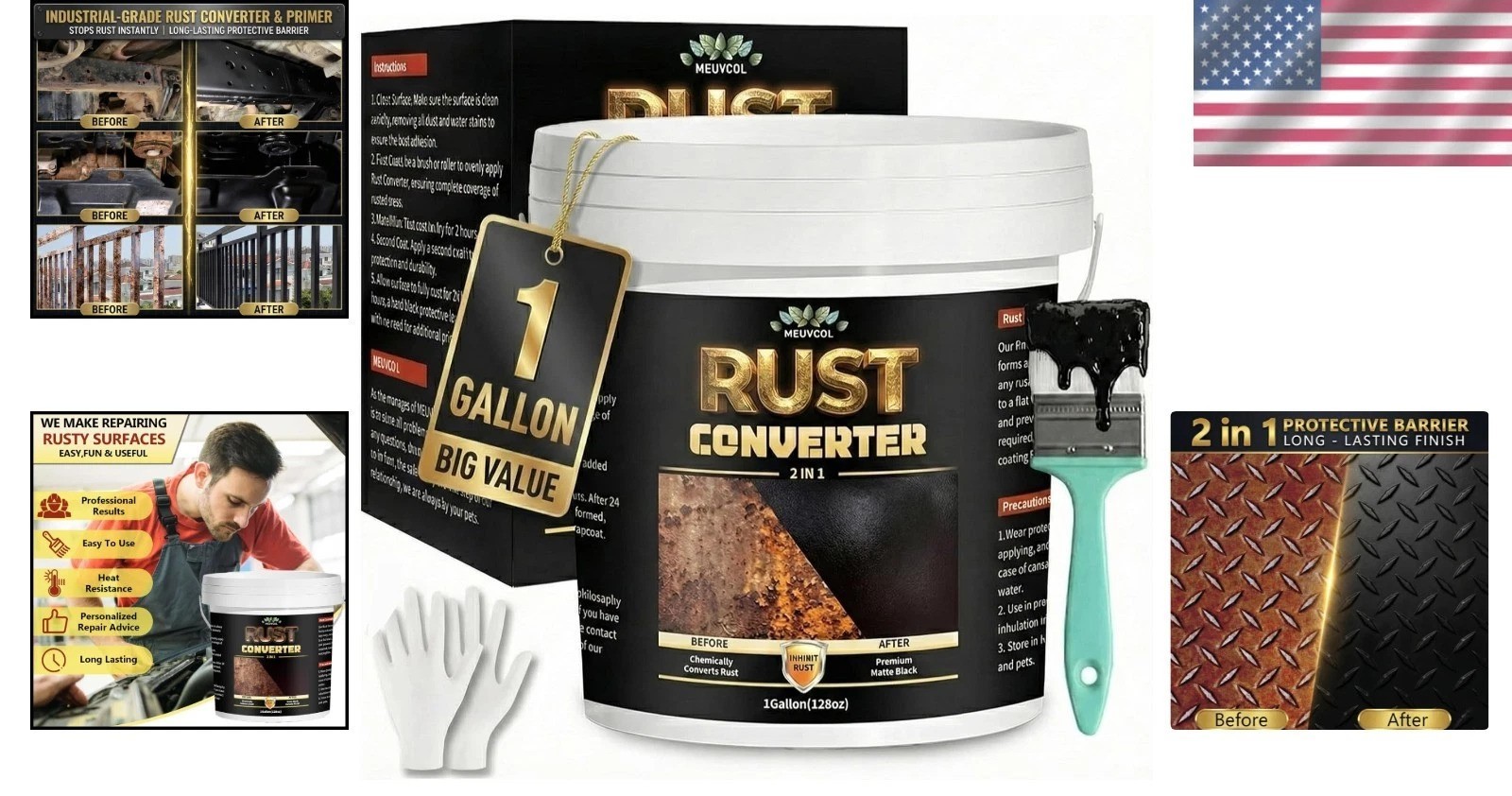 Long-Lasting Anti-Rust Converter & Metal Primer – 128 Fl Oz for All Surfaces