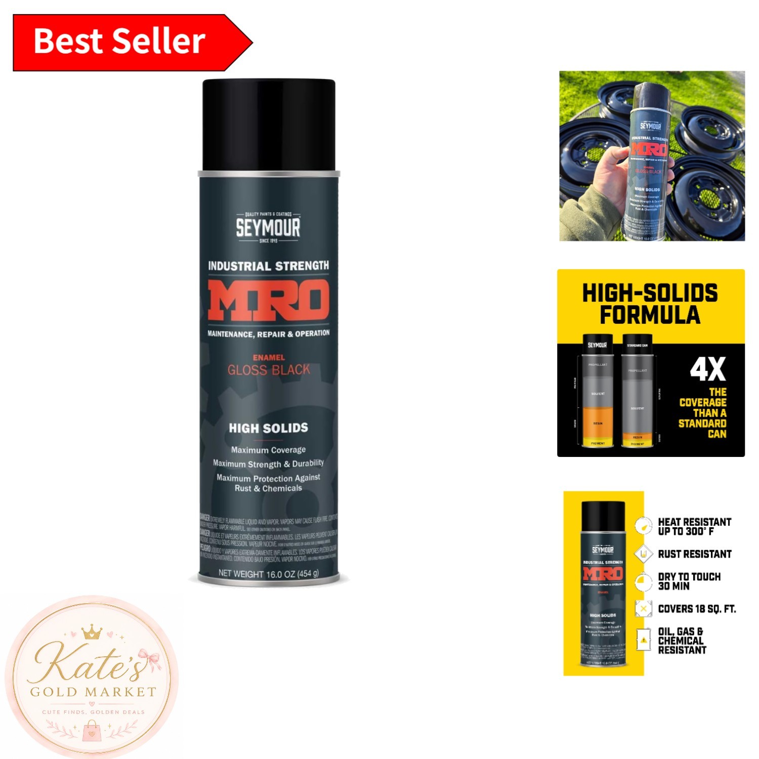 Professional Grade High Solids Gloss Black Spray Paint – 16oz for Metal & Wood
