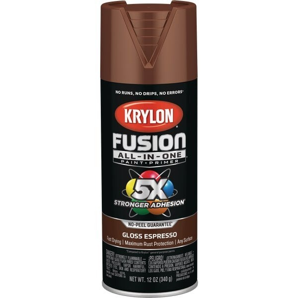 12-Krylon Fusion All-In-One Gloss Spray Paint & Primer Espresso Model: K02707007