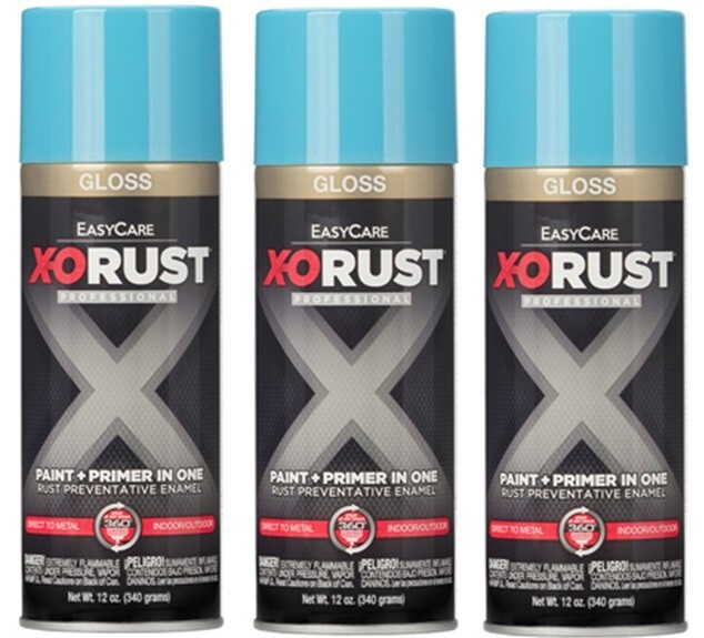 X-O Rust XOP25-AER Gloss LIGHT BLUE Anti-Rust Enamel Spray Paint Primer – 3 Pack