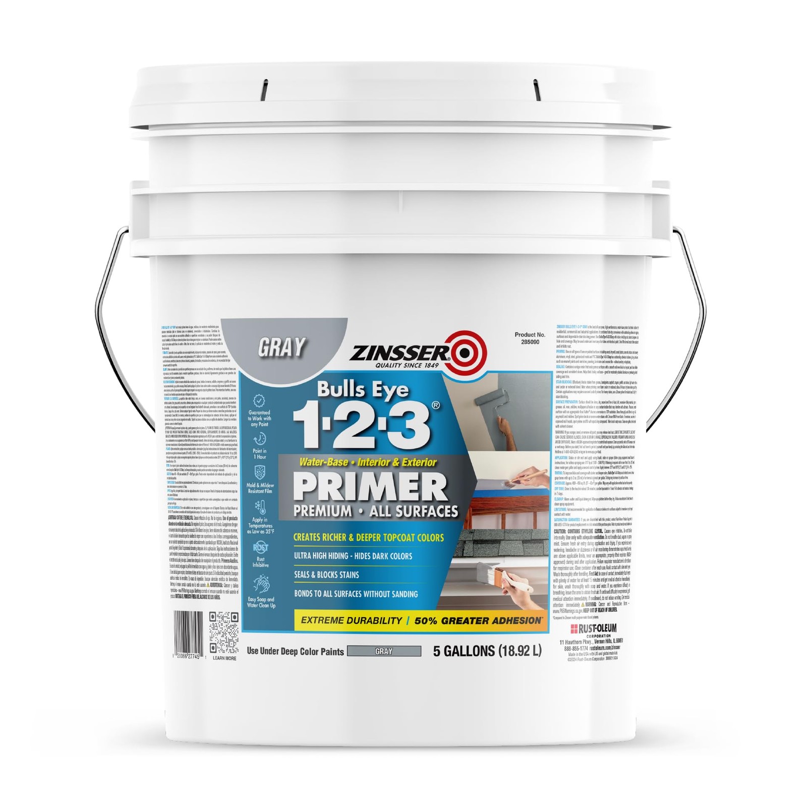 285090 Bulls Eye 1-2-3 Water-Base Primer, 5 Gallon, Gray