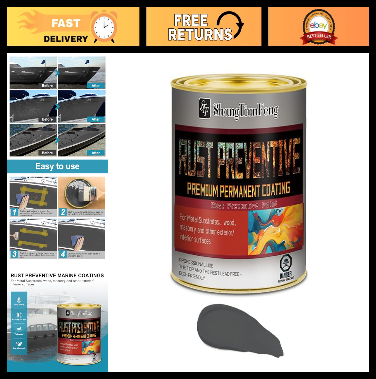 Gray Rust Preventive Paint – Anti-Rust Corrosion Inhibitor, UV & Heat Resistant,