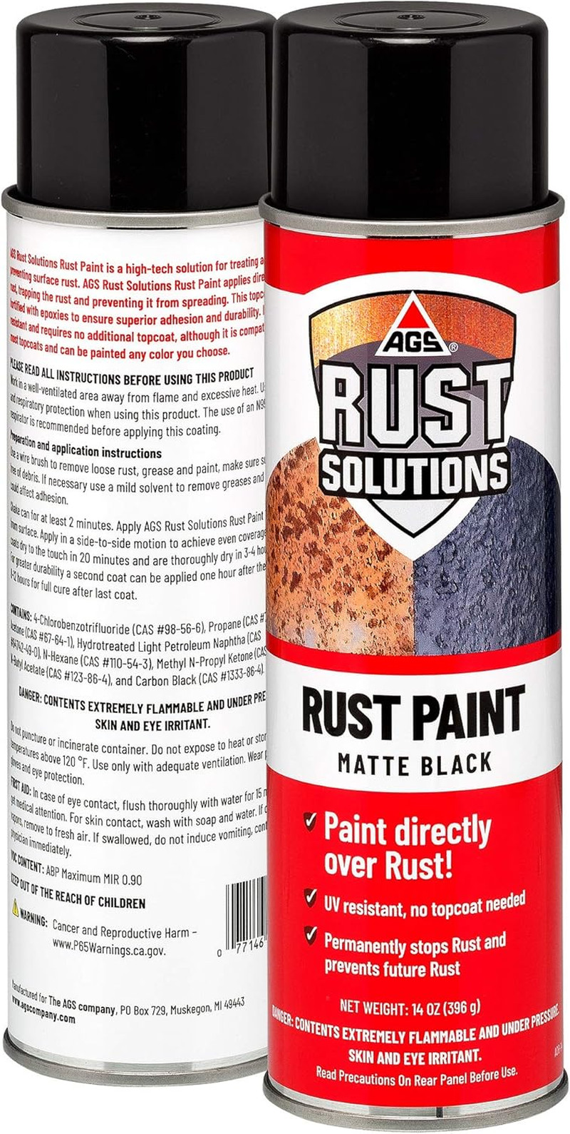 Rust Stop Spray Paint for Metal, 14Oz Aerosol Can – Matte Black Finish, Epoxy-Fo