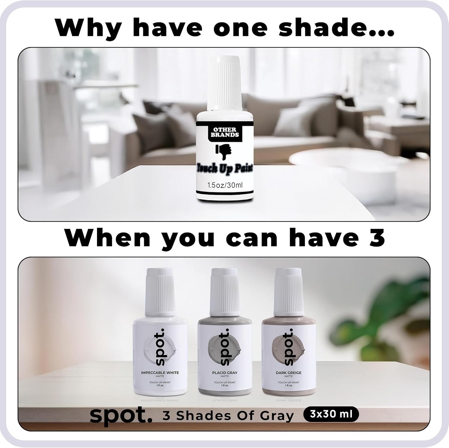 3-Pack Gray Matte Touch-Up Paint Kit for Doors, Cabinets & Walls, 1oz