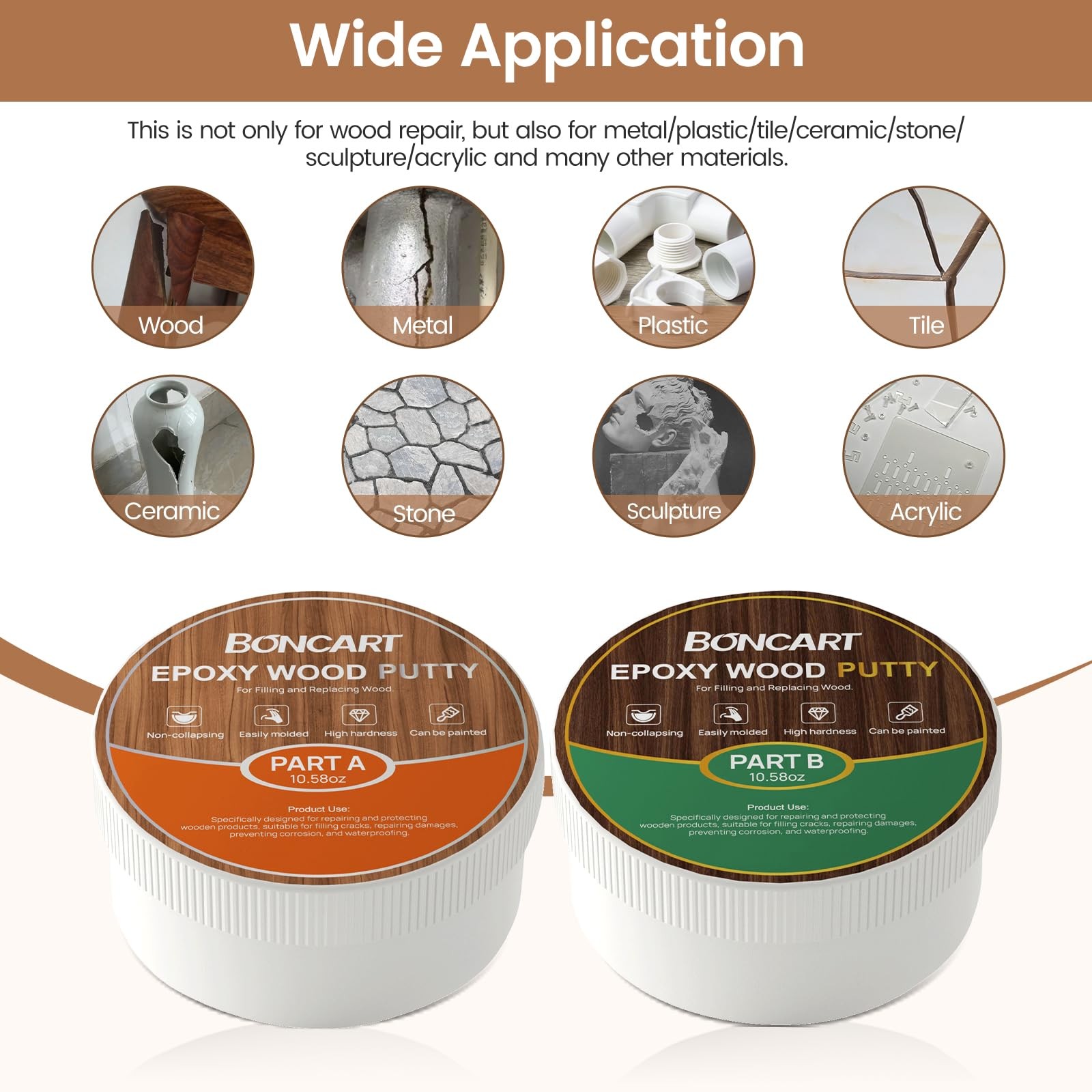 Boncart Epoxy Wood Putty, High Strength Filler Stainable Dark Brown