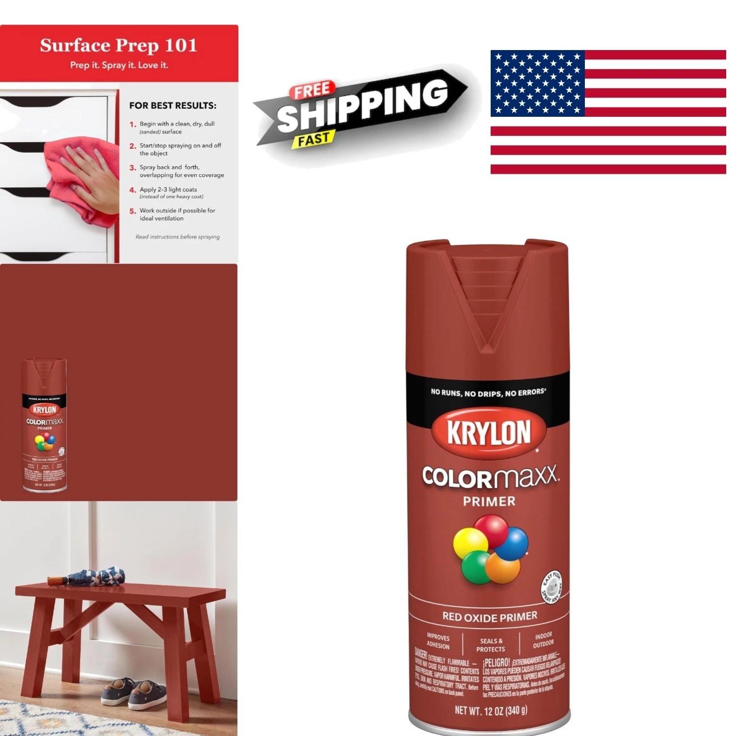 12 Ounce Red Oxide Aerosol Primer Spray Paint Easy Application for DIY Projects