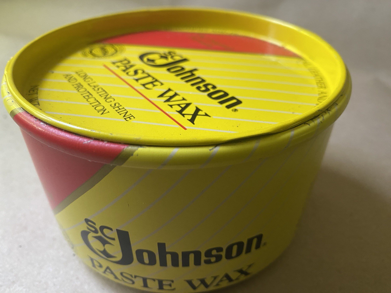 vtg SC Johnson Yellow Can Paste Wax Original Formula Weight 1 Pound With Can