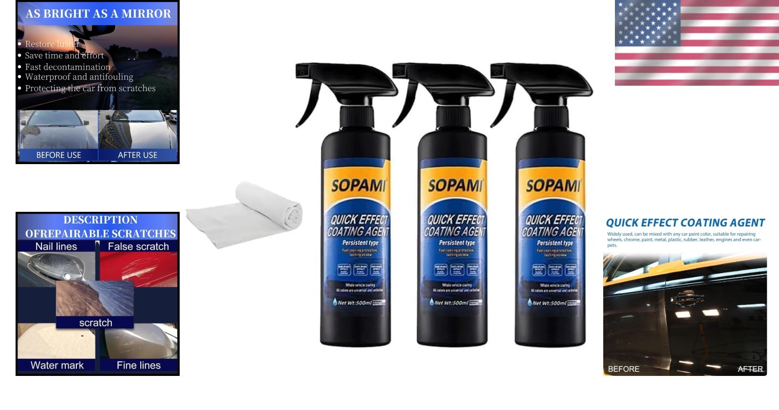 3 Car Coating Sprays Ceramic Paint Sealant Maximum Gloss & Shine Ceramic Car Wax