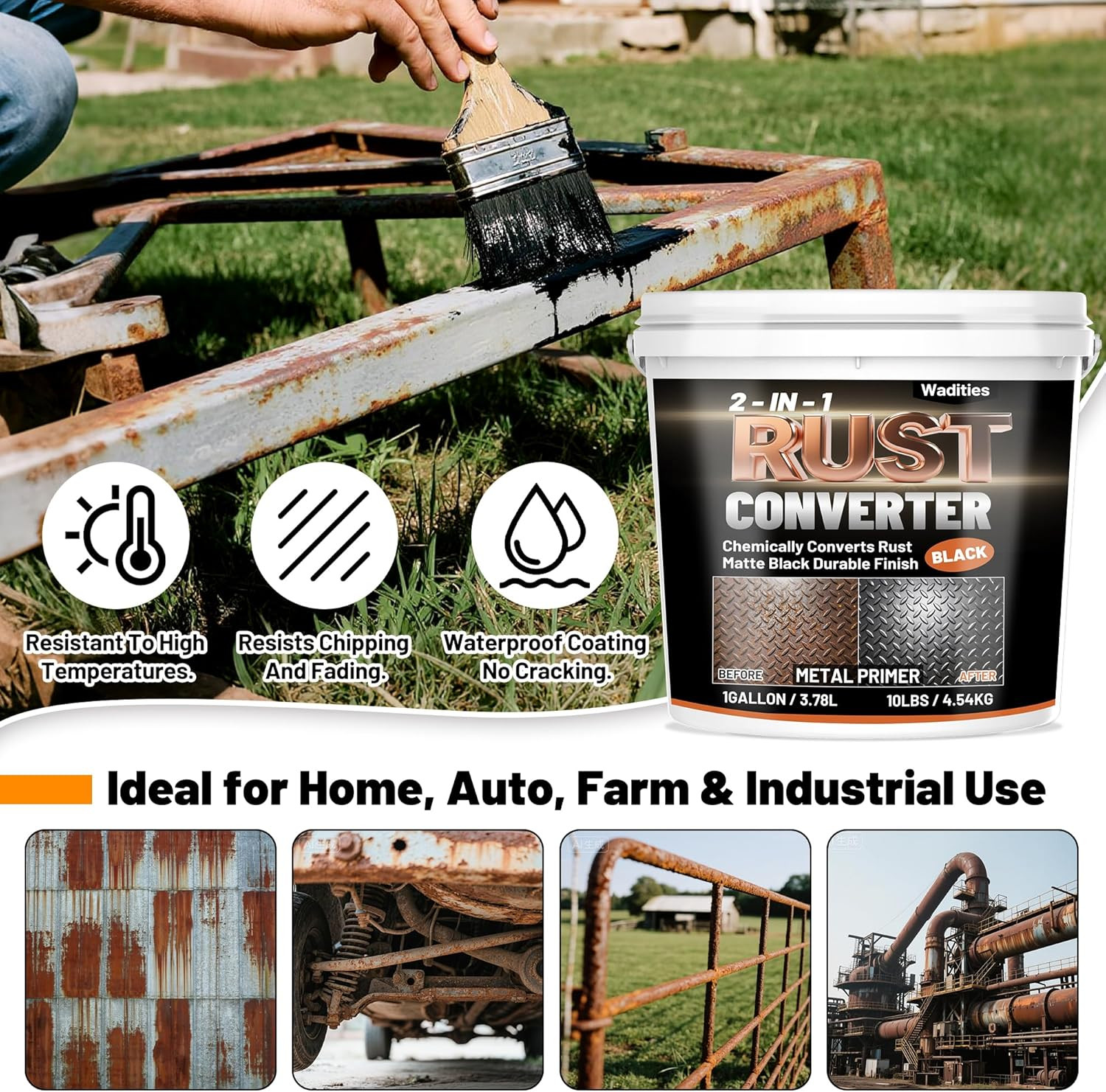 2-In-1 Rust Converter & Metal Primer, 1 Gallon Matte Black Rust Inhibitor Paint