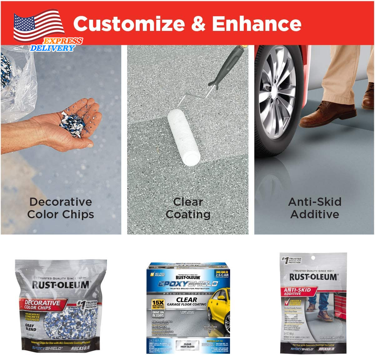 365186 EPOXYSHIELD Garage Floor Coating Kit 2.5 Car Gloss Dark Gray