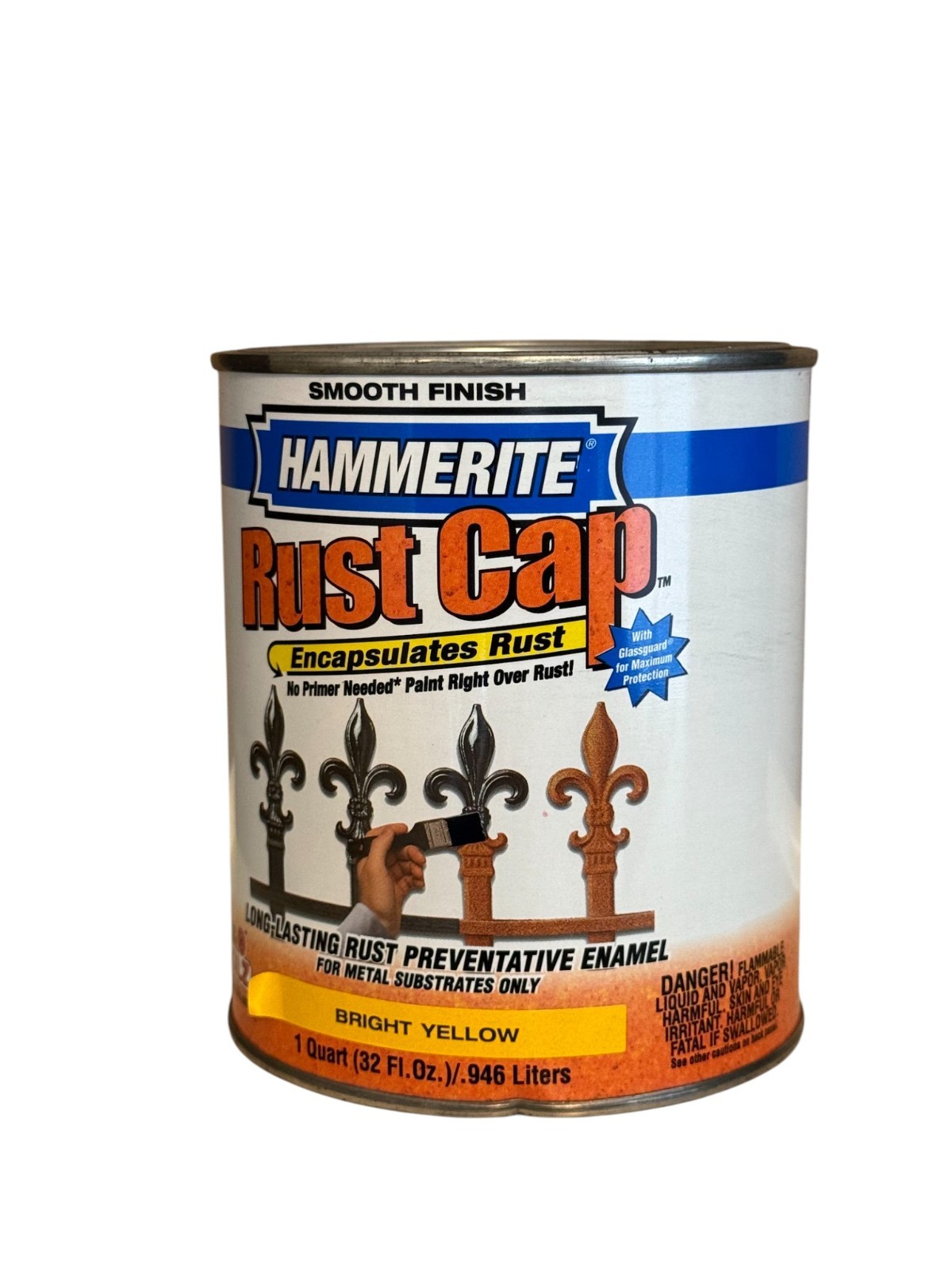 Hammerite Rust Cap Bright Yellow Smooth Finish Paint Metal Kilz 1 Quart, 32oz