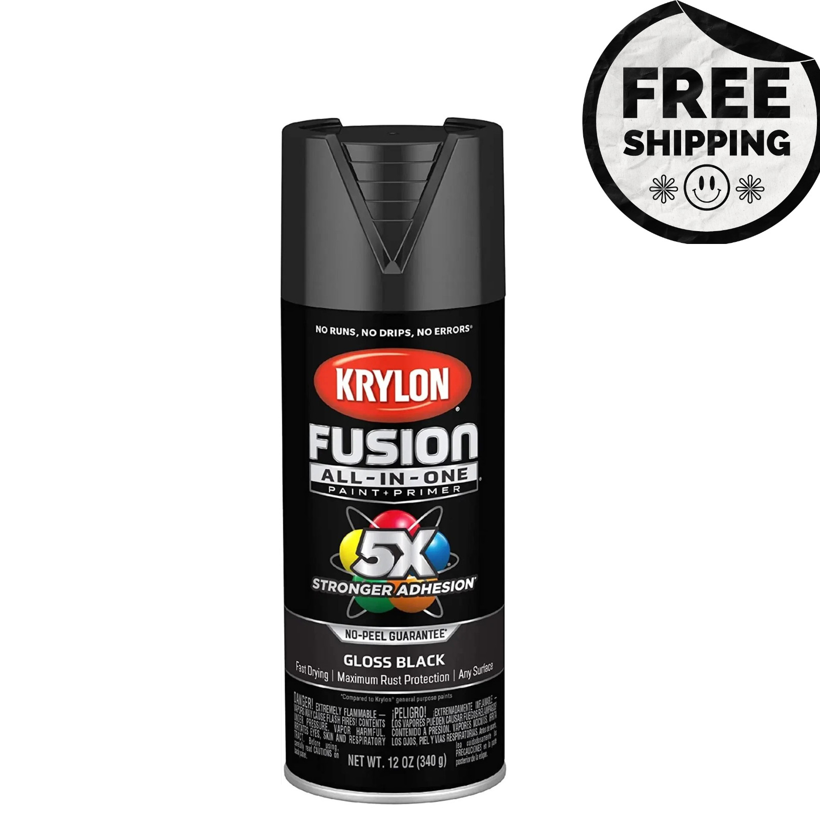 Krylon Fusion All-In-One Spray Paint for Indoor/Outdoor Use, Gloss Black , 12 Oz