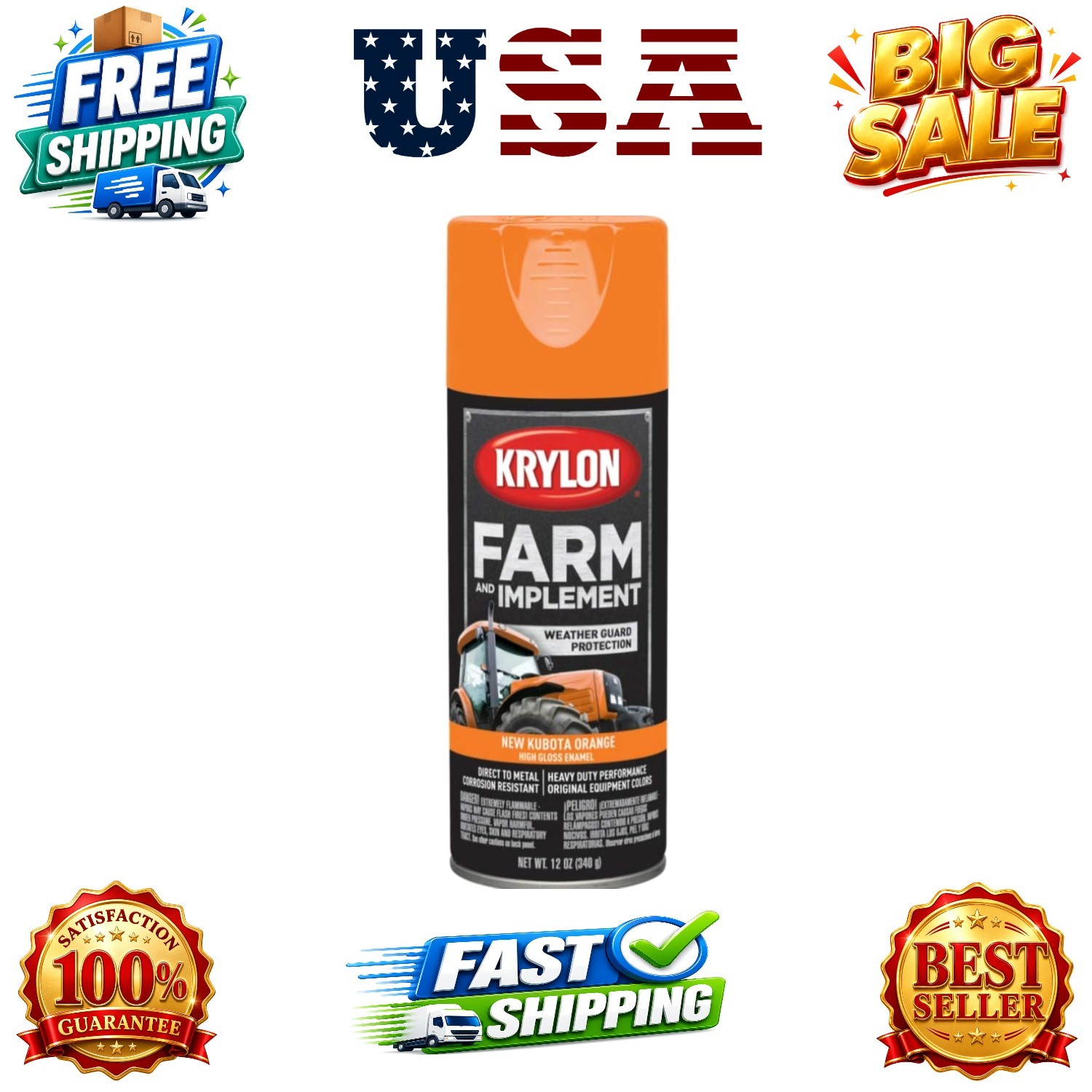 K0008 Farm & Implement Spray Paint, High Gloss, New Kubota Orange, 12 oz340 g…