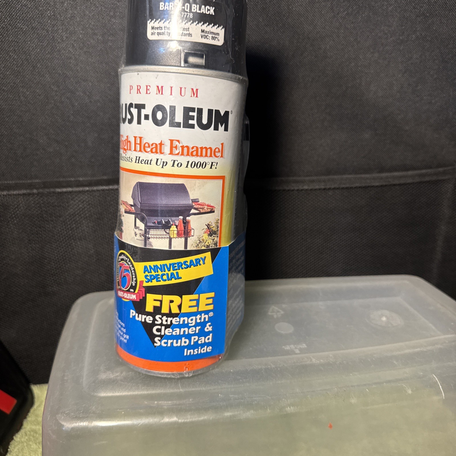 VTG RUSTOLEUM BAR-B-QUE BLACK HIGH HEAT ENAMEL SPRAY PAINT CAN/SCOTCH-BRITE PAD