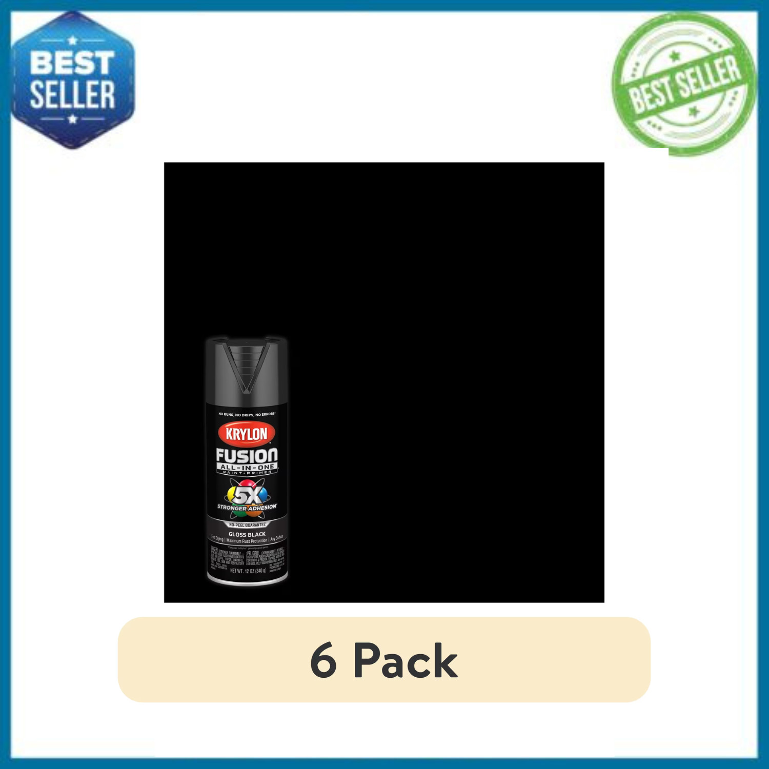 (6 pack) Krylon Fusion All-In-One, Gloss, Black, 12 oz