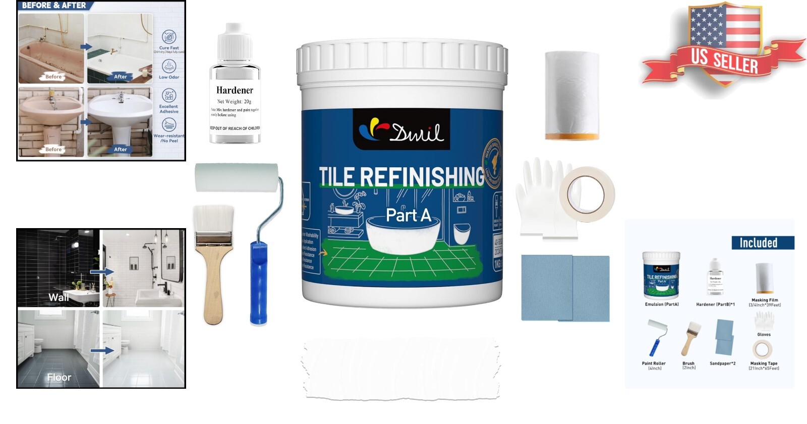 Fast-Drying Bathtub Paint Kit – Low Odor Semi-Gloss Finish – Easy Application
