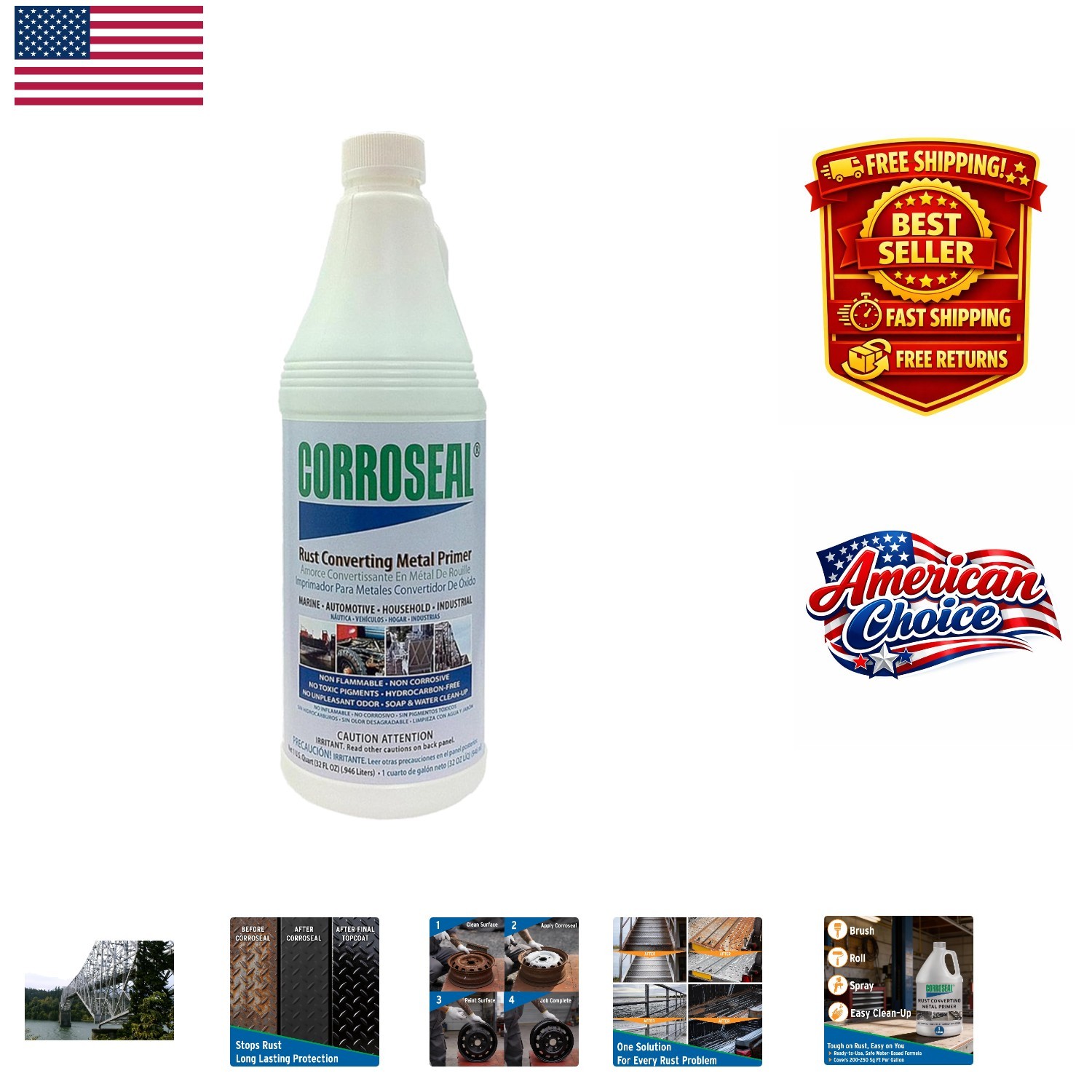 Versatile Water-Based Rust Converter & Primer – 1 Qt for Marine & Automotive Use